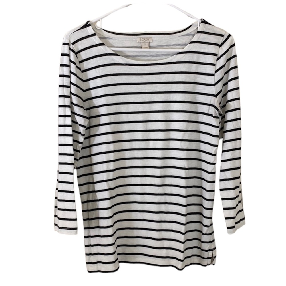 J. Crew Black and White Three-Quarter Sleeve Top Small